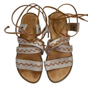 Latigo Women's Wrap Around Lace Up Flats Sandals Size 6 Tan Leather Gladiator‎